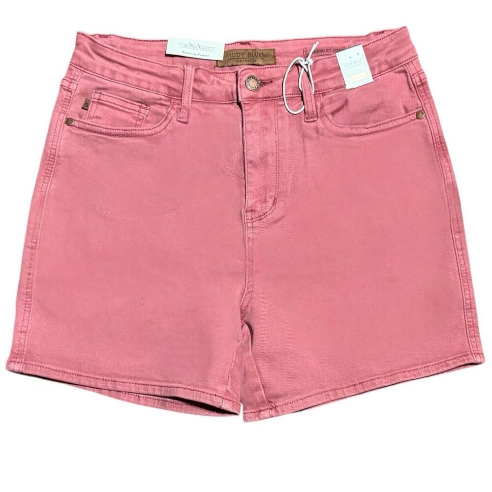 Judy Blue High Rise Shorts Rose Garment Dyed Embroidery Stretch Denim NWT - Picture 10 of 12